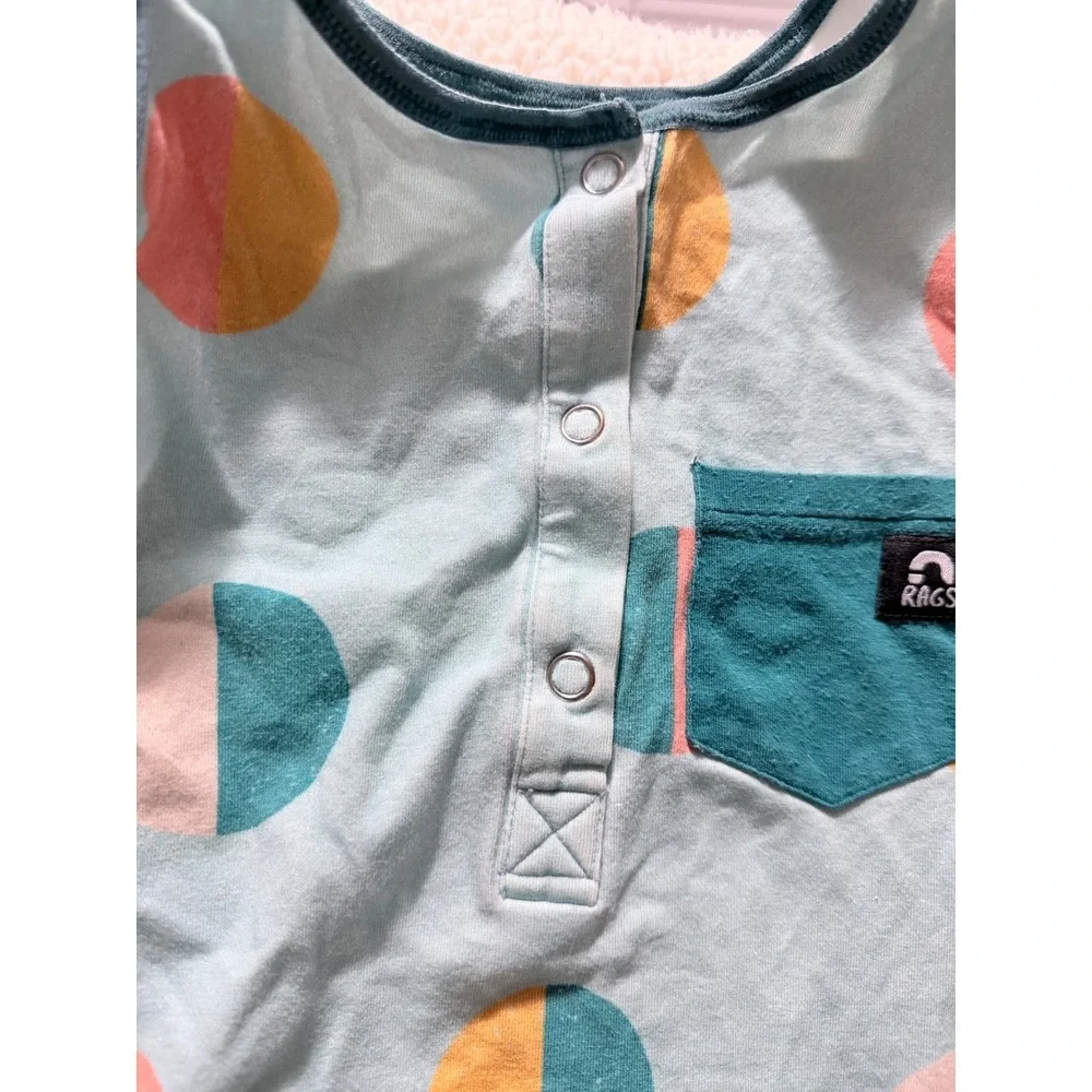 RAGS‎ to Raches Sleeveless Romper Light Blue Geometric Circle Print Teal  5/6